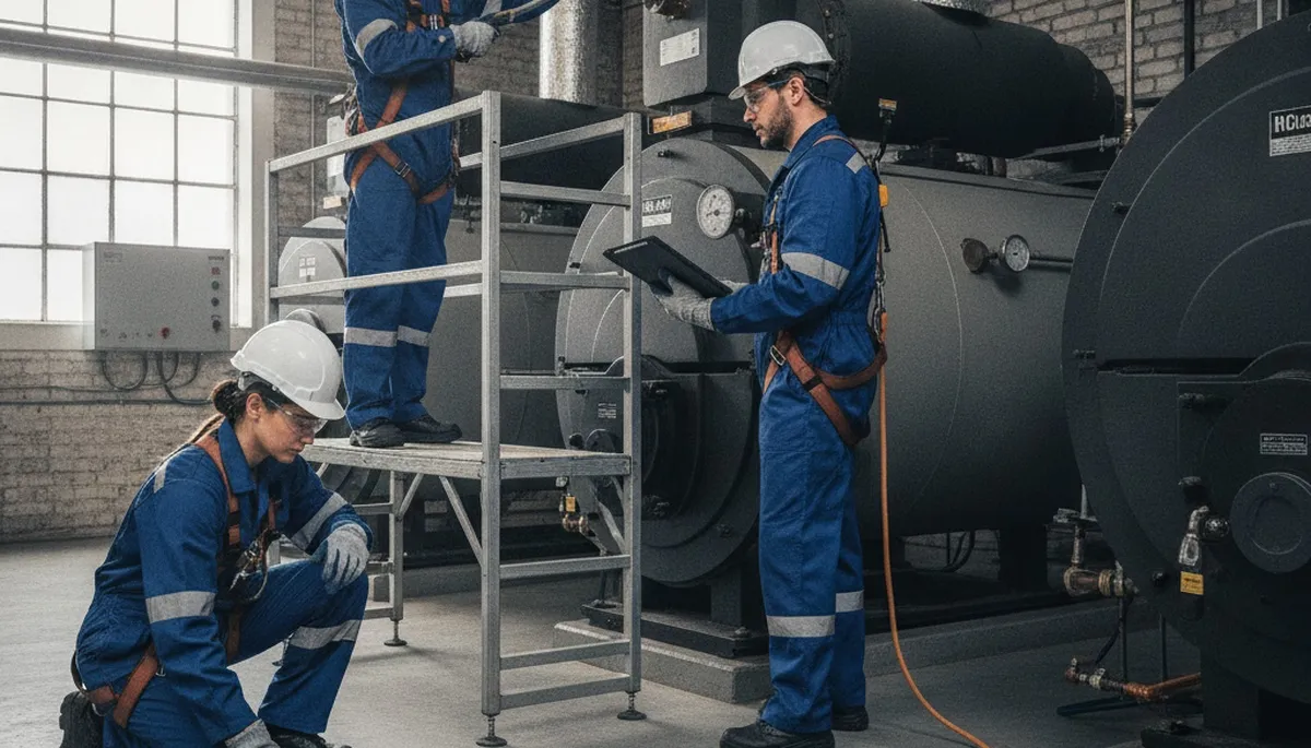 Kansas City, KS plumber repairing a boiler for home heating service