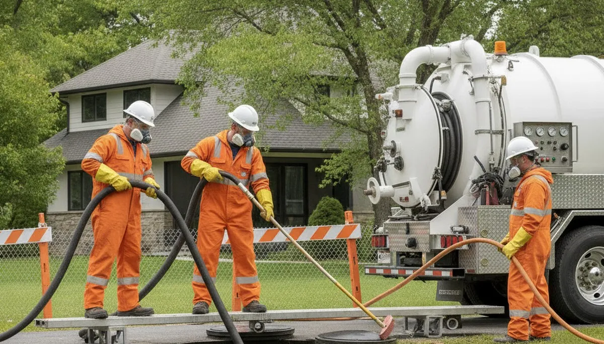 Septic tank cleaning service truck in Kansas City, KS for residential plumbing maintenance
